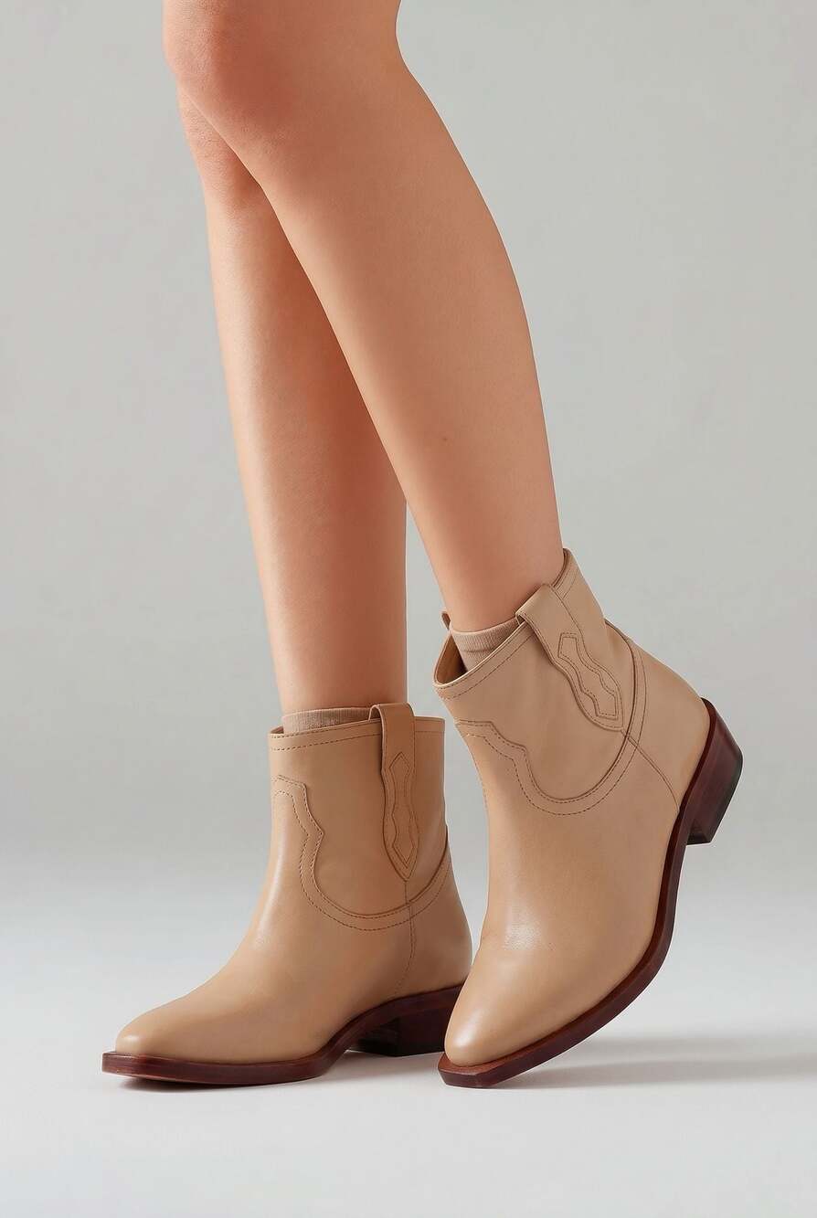 Free People New Frontier Western Leather Ankle Boots Tan Size 10